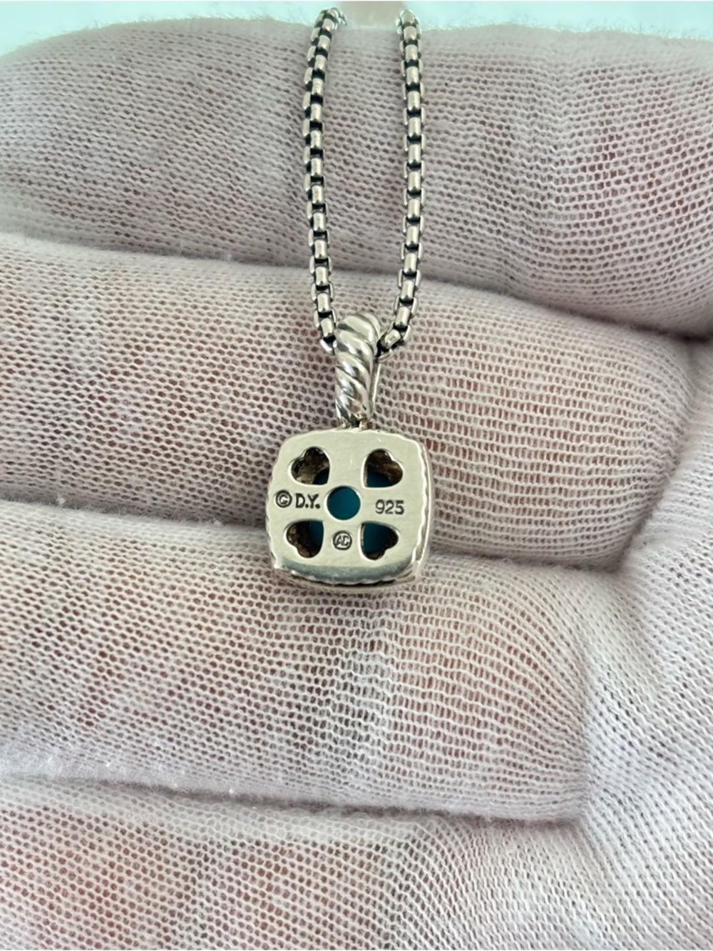 David Yurman Petite Albion Pendant Necklace with Turquoise & Diamonds 17" - Picture 3 of 9